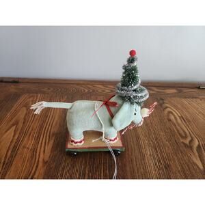 Vtg plush Elephant on Wheels Hanging Christmas Ornament 6x6